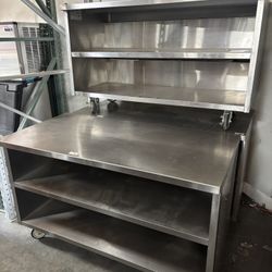 60x30 Stainless Steel Enclosed Work Table With Shelf Open Front Cabinet On Wheels NSF Randell 16 Ga Heavy Duty Commercial Food Prep Work Top 
