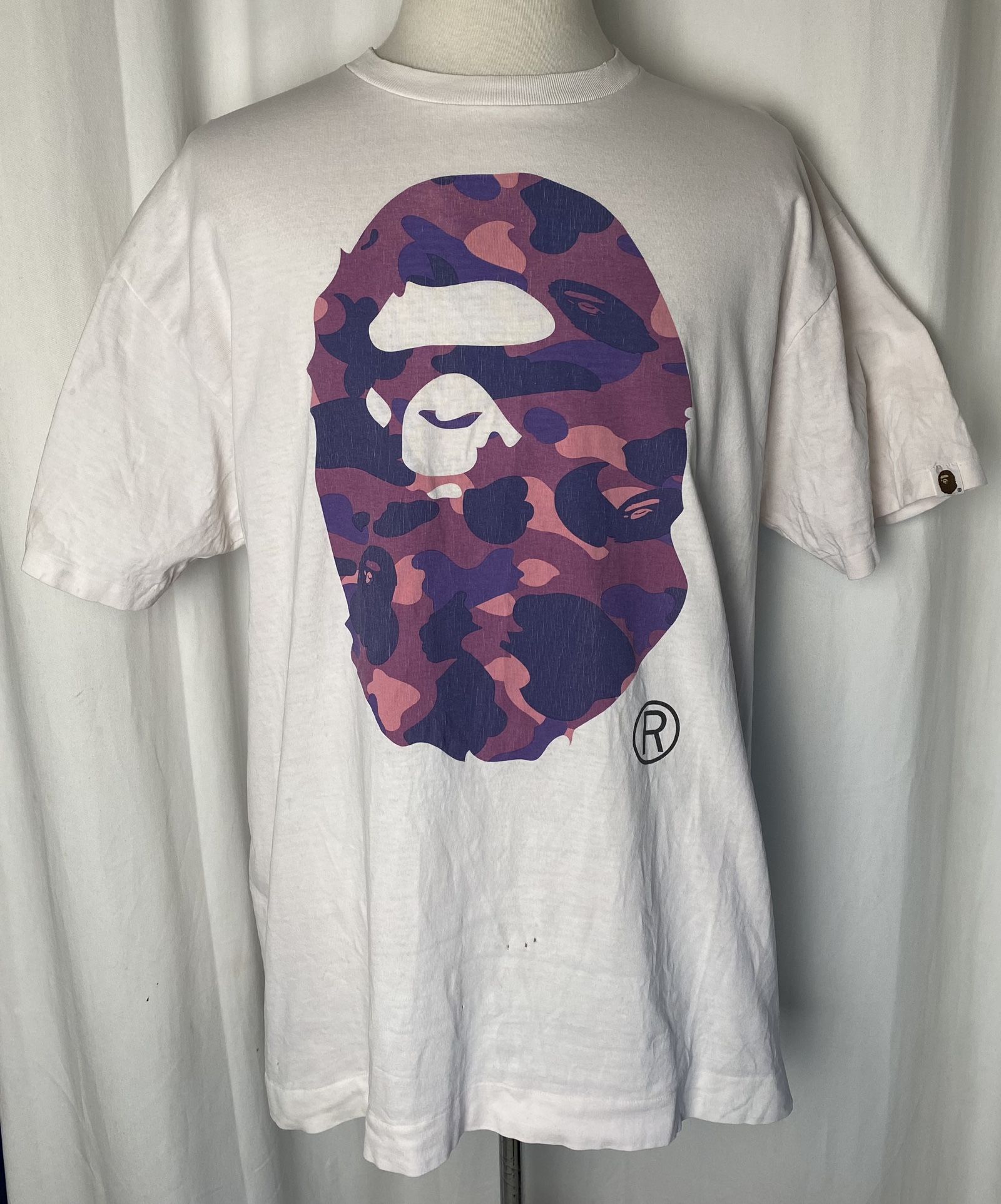 Vintage A Bathing Ape Bape XL T-Shirt Purple Pink Camo Ape Head First Run 2000’s (Rare Collectors Item!)