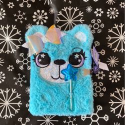 Furry Blue Bear Diary With Pen 