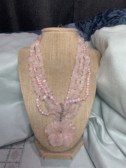 Pink Quartz And Pink Dyed Pearls In Sterling Clasp