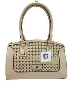 Anne Klein Perforated Lattice Satchel Bag Cream Oyster Gold Hardware Classic Mod