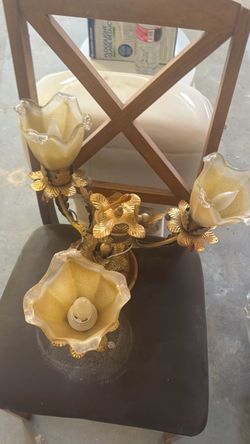 Gold Floral 3-Light Chandelier with Glass Shades