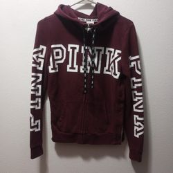 Pink Full Zip Hoodie Women's SIze is  XS Maroon And White In Color 