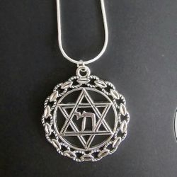 STAR OF DAVID CHAI SILVER LACE DISC JUDAIC SYMBOLISM NECKLACE