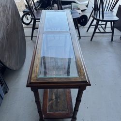 Glass Top Wooden Console Table / Entryway Table with Bottom Shelf