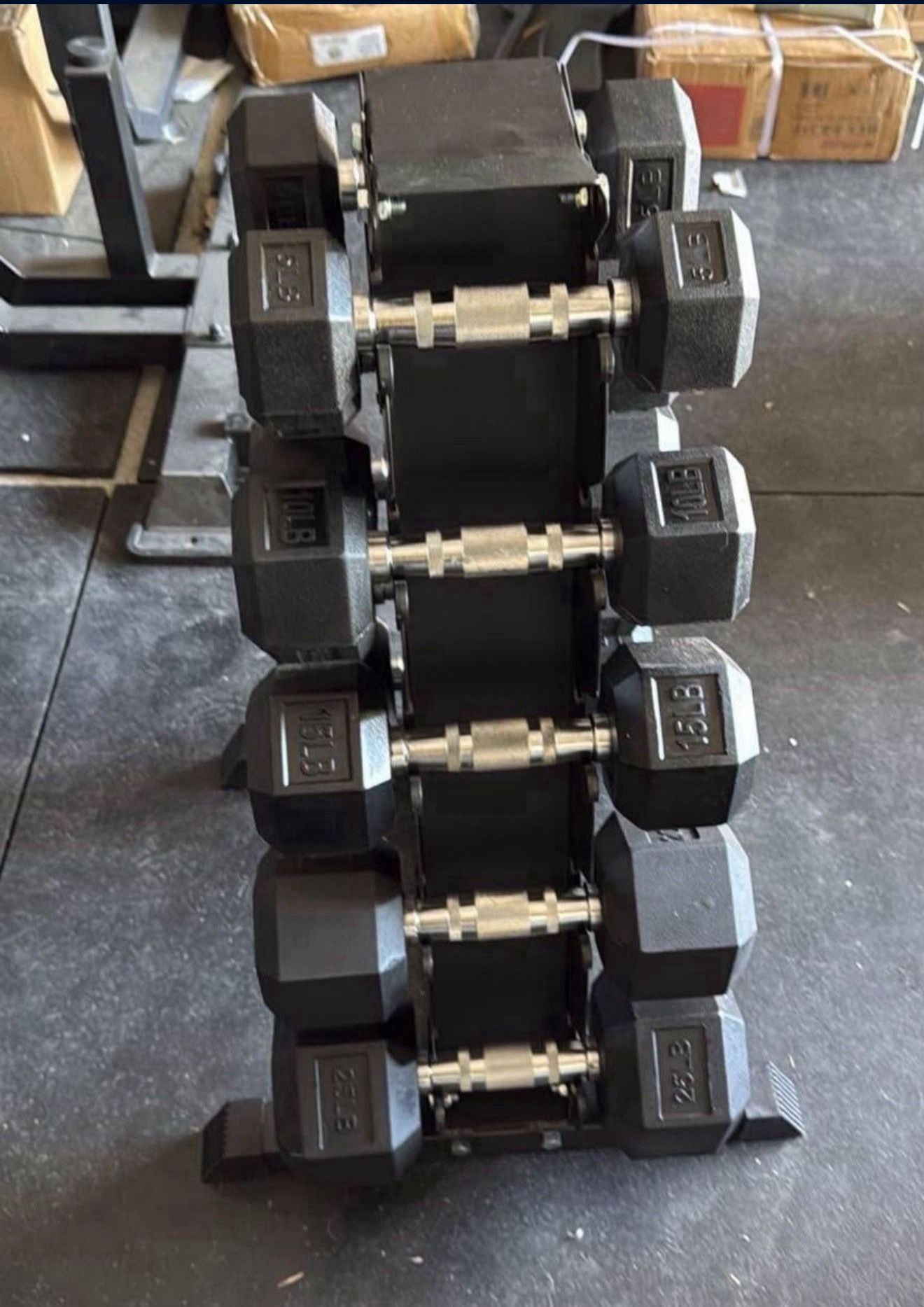 dumbbell set and rack 5 to 25 (new)
