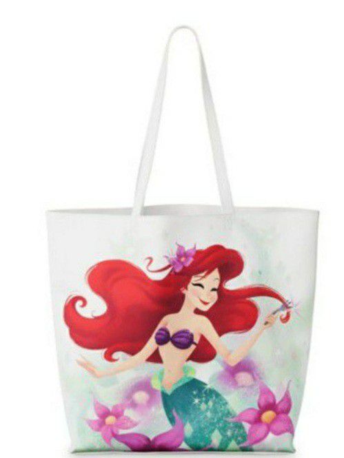 Reversible tote bag in textured faux leather One side Ariel other side Belle13'' H x 16 1/2'' W x 5'' D