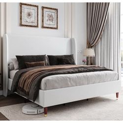 New in box -51.2" King Bed Frame for Adult,Upholstered Bed Frame with Wingback Headboard