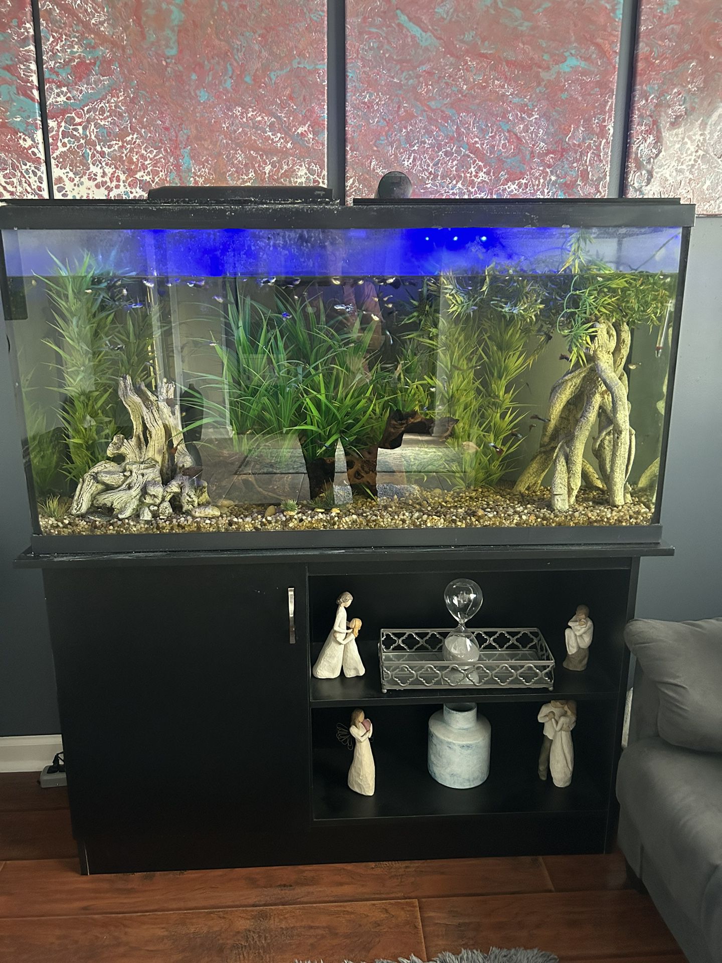 50 -55 Gallon Fish Tank , Stand All Essentials Included, Including Fish