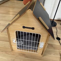 Modern Wooden Indoor Dog House w/ Cushion & Metal Door