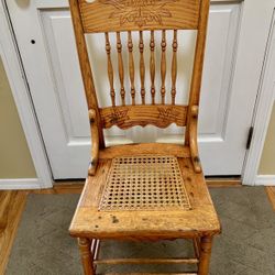 Vintage Wooden Chair with Woven Seat