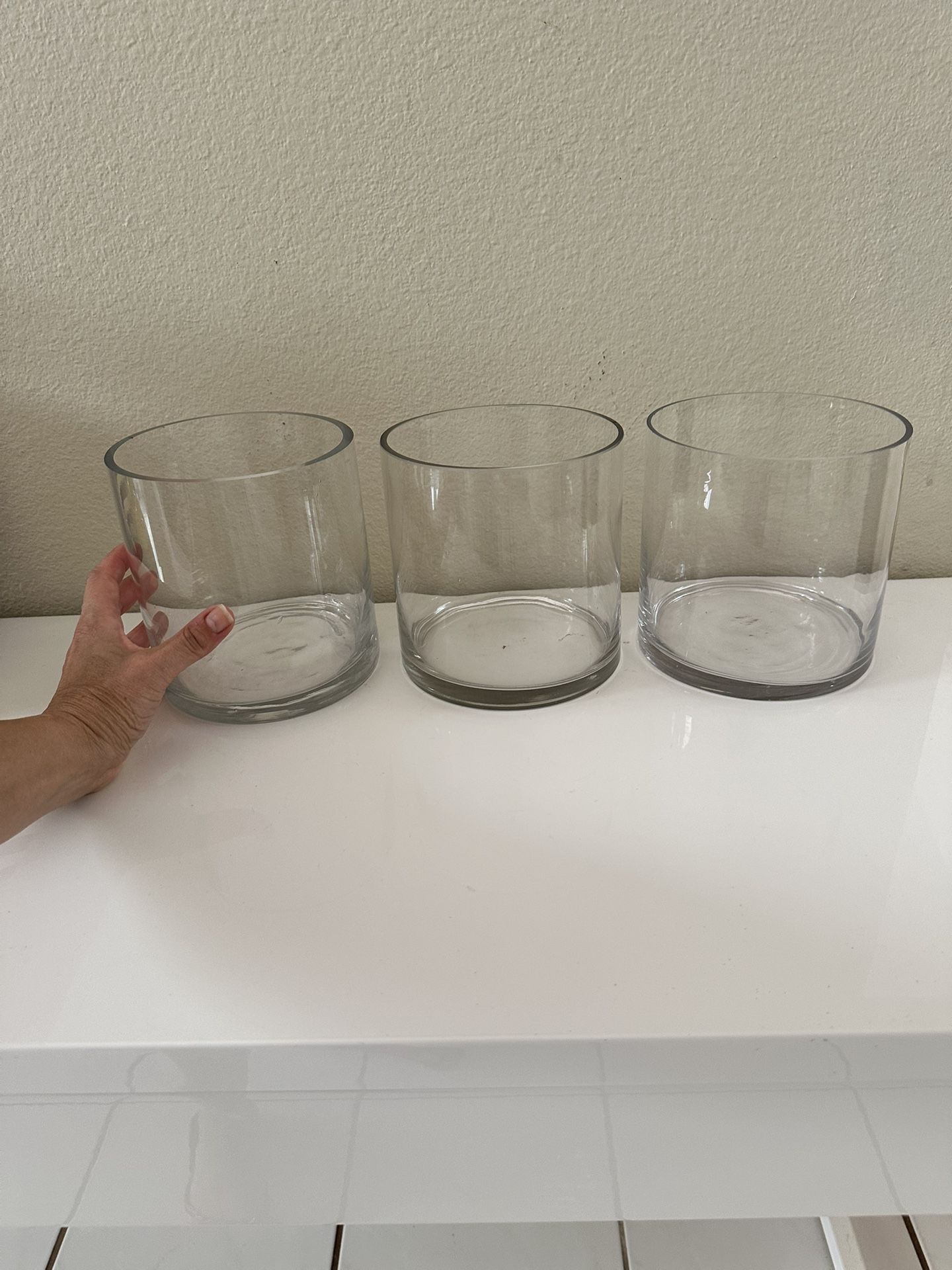 3 Large Round Glass Vases