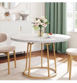 Round Faux Marble Dining Table 47”