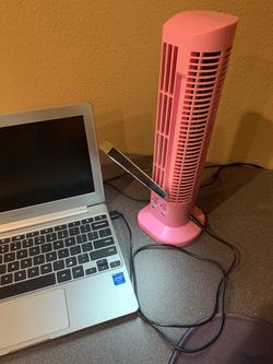 WHITE OR Pretty Pink Portable Home school or Office Mini USB Tower Fan with adjustable led light / desk fan / desk light / desk lamp - NEW in a box an