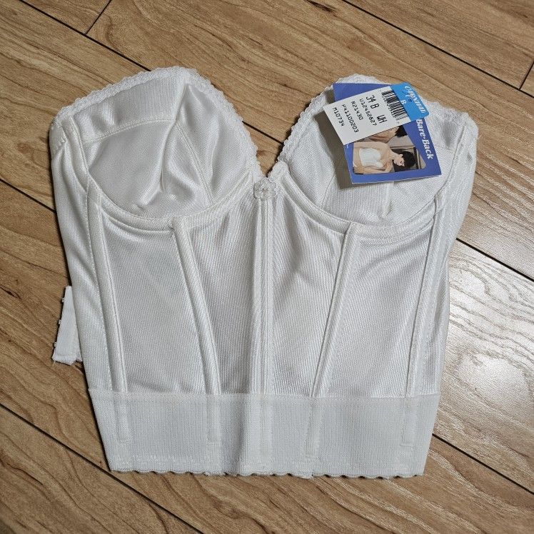 Carnival Women White Satin Torsolette Low Back Low Plunge Corset Bustier Vintage NEW 34B *Flaw Read