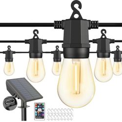 Solar Outdoor Lights, 48FT Shatterproof Solar String Lights Outdoor Waterproof, 8 Lighting Modes Solar Outdoor String Lights with Remotes & USB Port,S