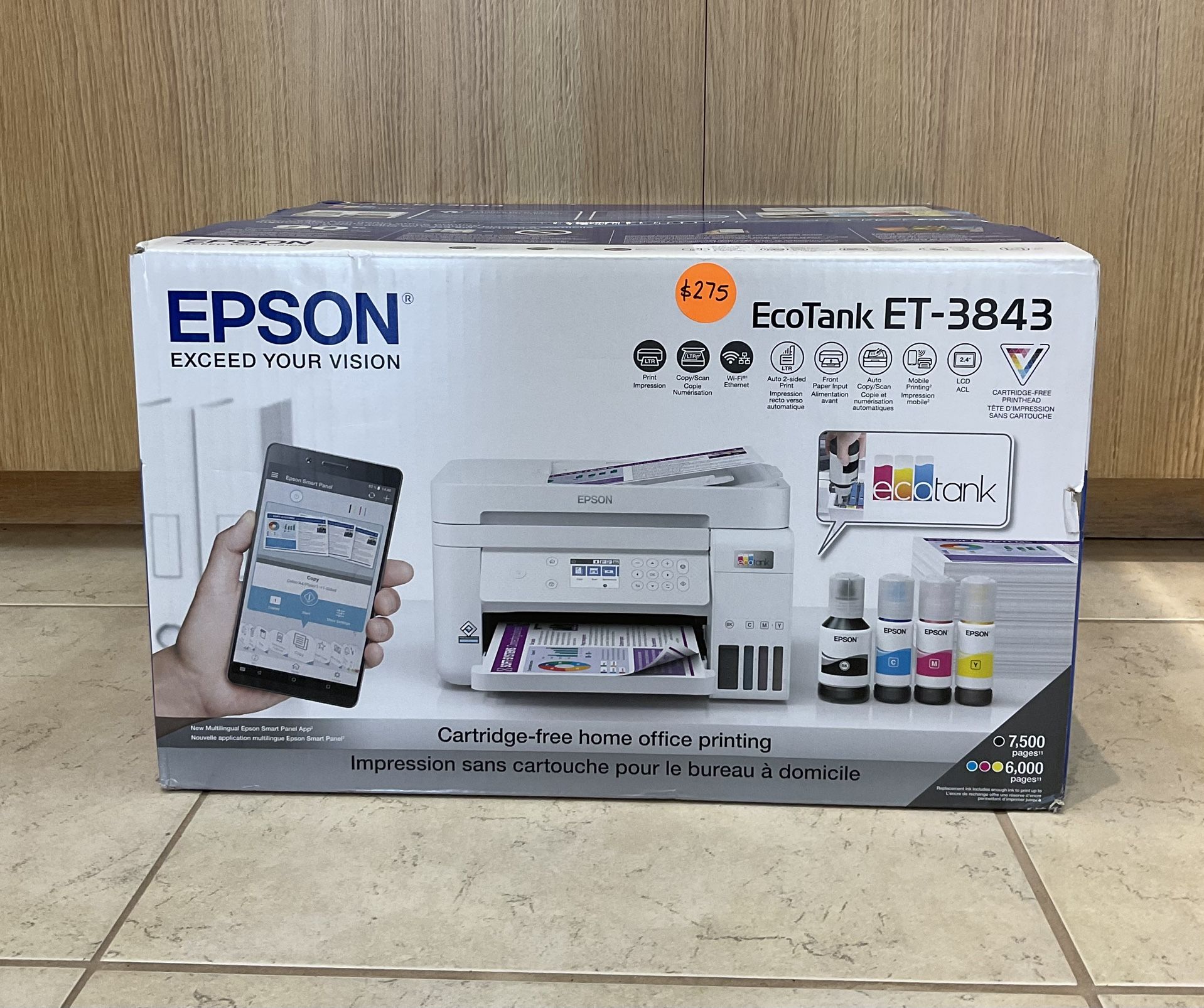 EPSON ECOTANK ET-3843 CARTRIDGE-FREE HOME OFFICE PRINTER 