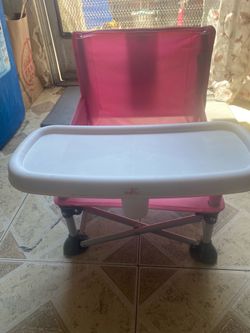 Bright Starts Pop 'N Sit Portable Booster, Indoor/Outdoor Use, Floor Seat with Feeding Tray, Pink, 6 Mos - 3 Yrs