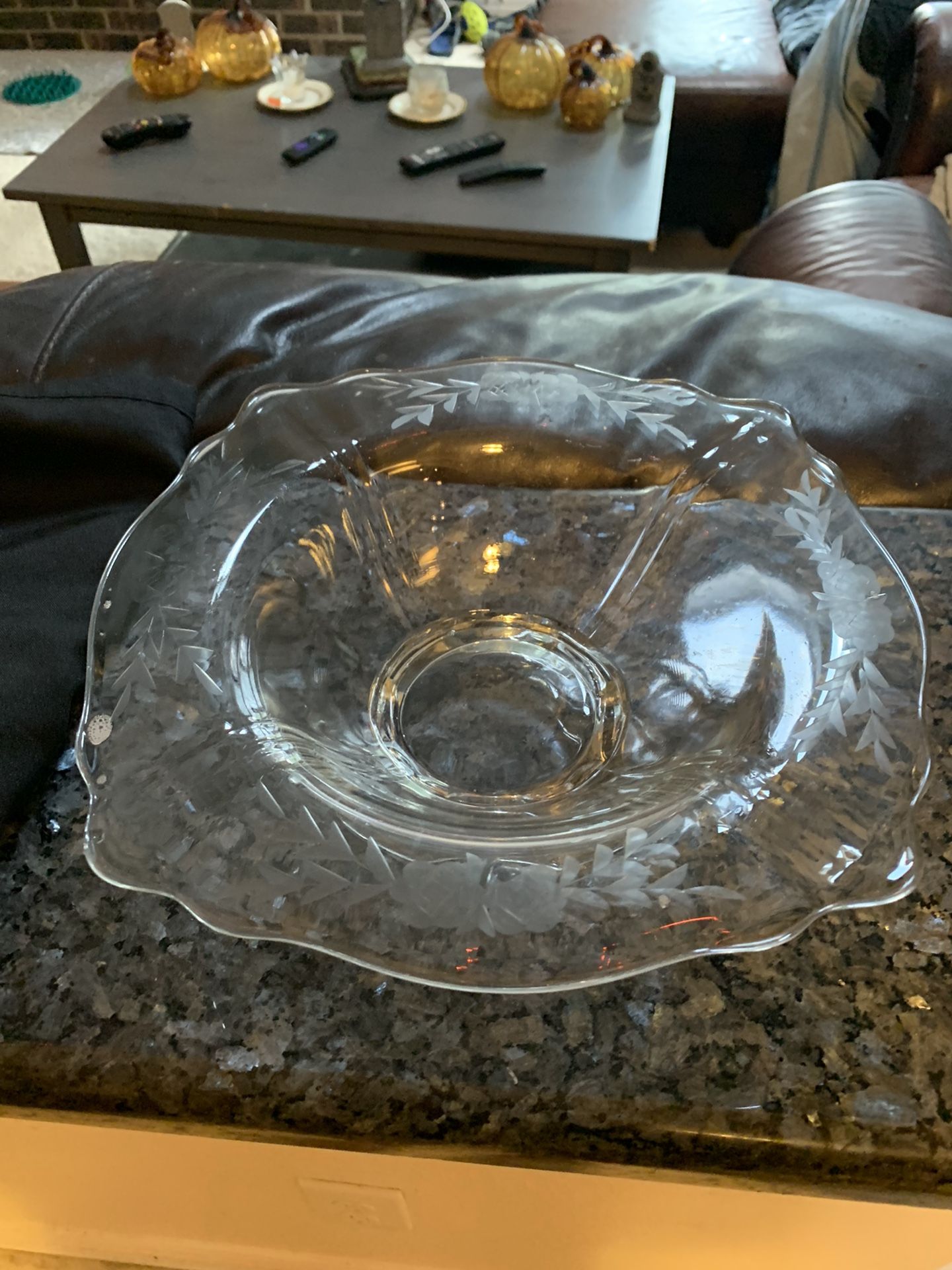 Antique Etched Glass Bowl