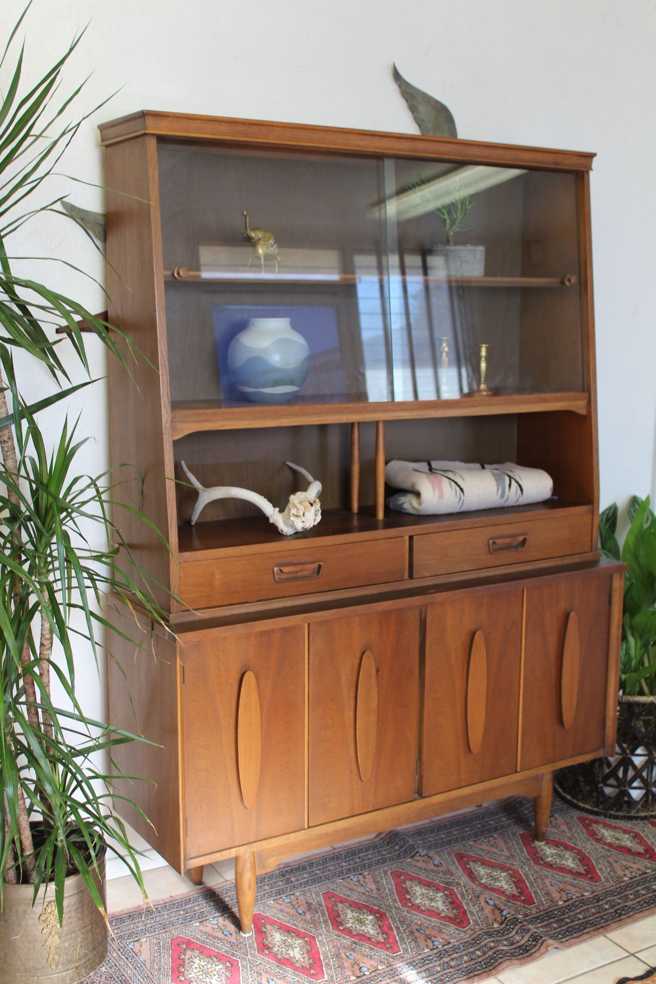 Mid Century Hutch by Garrison Furniture Dresser Vintage Wicker