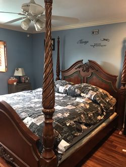 Cal king poster bed real wood