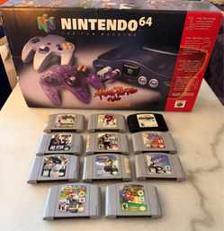 Nintendo 64 Atomic Purple Console CIB Bundle + 11 Games – All Original OEM