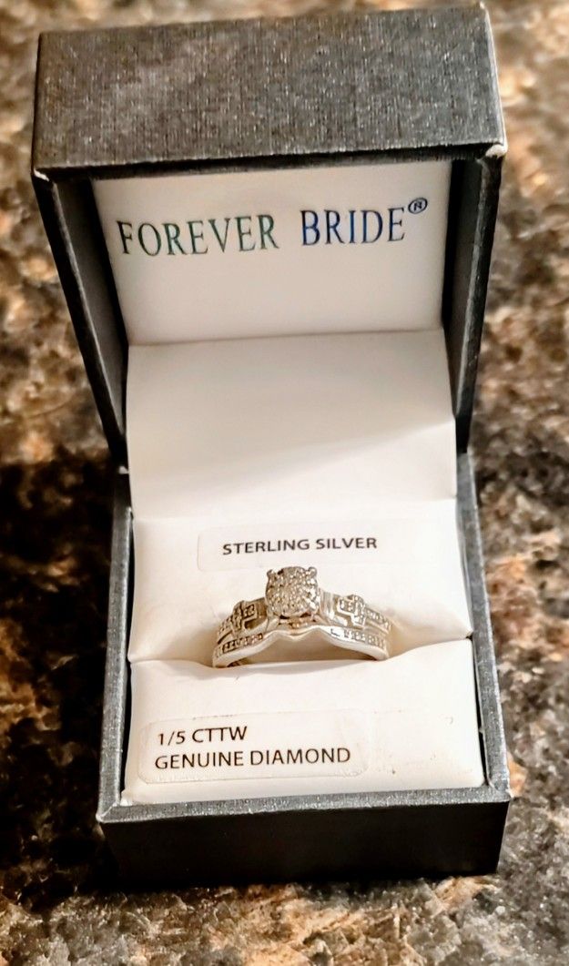 Bridal Set 14k Gold And Sterling Silver 1/5ct Diamonds Size 7
