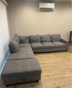 Gray Sectional Sofa with Ottoman