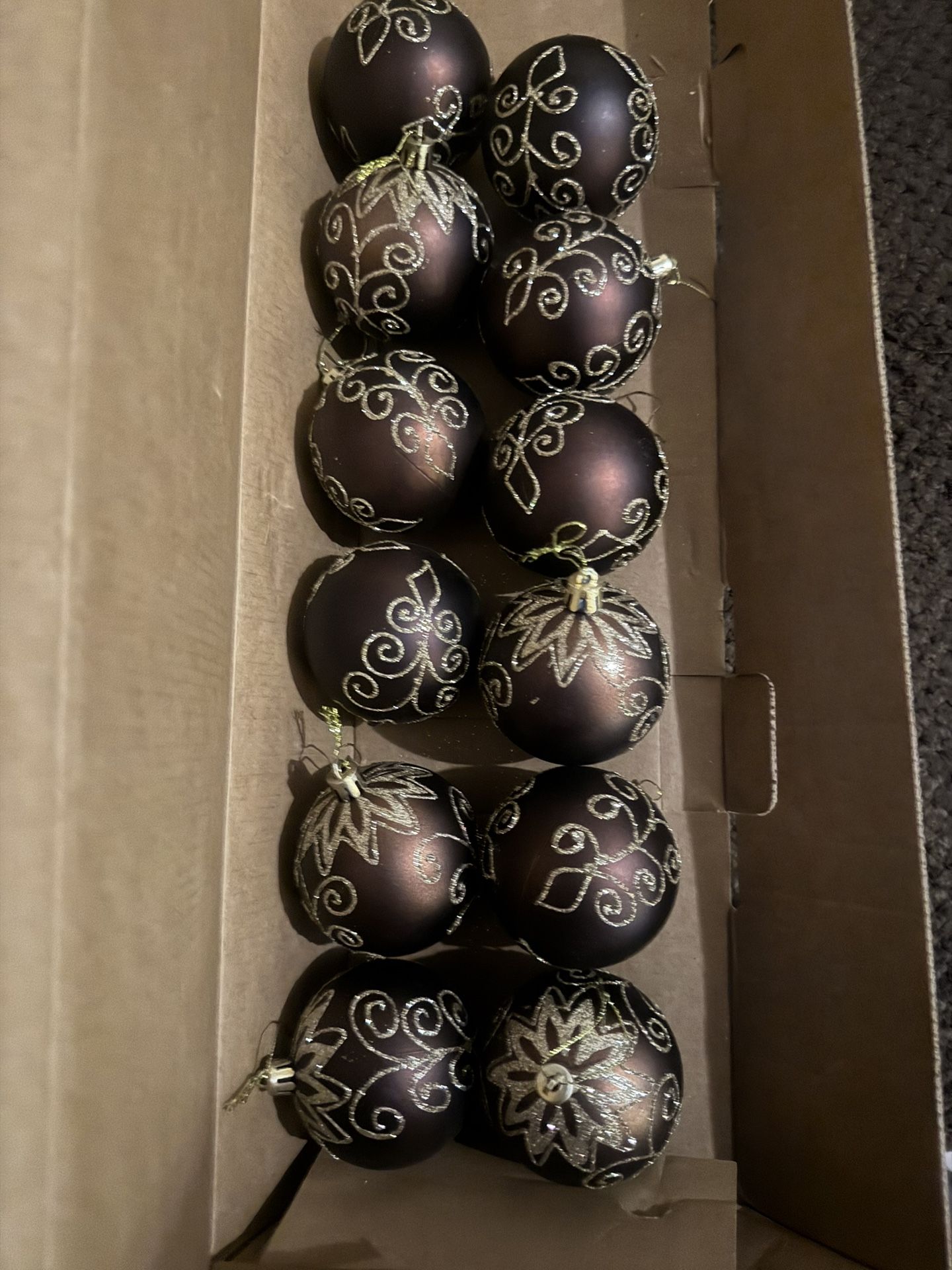 12 Brown & Gold Ornaments 
