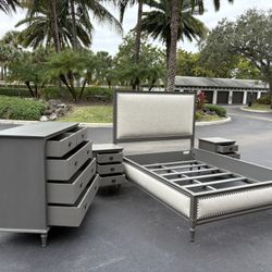 Beautiful Bedroom Set Queen Size Real Wood Dark Gray Color Like New