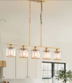 GoYeel 5 -Light Gold Clear glass Geometric Large Hanging Kitchen Island Light