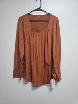 Rust Brown Long Sleeve Square Neck Top