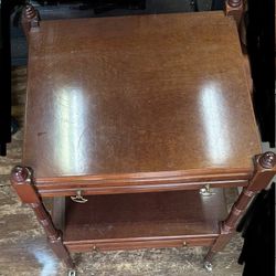 Antique End Table With Pull Out Shelf And Drawer