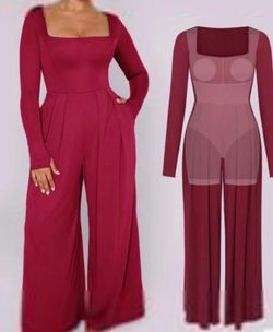 Shapellx Red Long Sleeve Wide Leg Jumpsuit