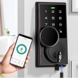 Smart Lock, Keyless Entry Door Lock with Bluetooth/Alexa Voice Control, Touchscreen Keypad Deadbolt Lock with APP, E-Key, Code, Key, Auto-Lock, Front 