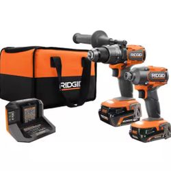RIDGID 18V Brushless Cordless 2-Tool Combo Kit with Hammer Drill, Impact Driver, (2) Batteries, Charger, and Bag @Rid-300