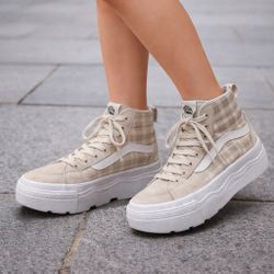 Vans Platform High Top Sneakers – Beige Plaid – Women’s Size 6