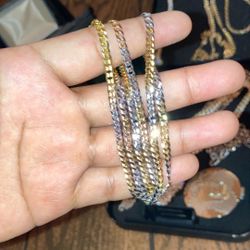 TRI COLOR CUBAN 925 SILVER 