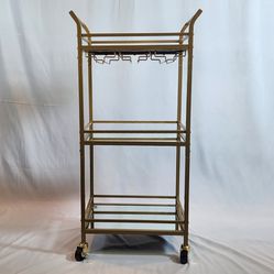 VASAGLE Bar Cart Gold, Home Bar Serving Cart, Small Bar Cart with 3-Tier Mirrored Shelf, Wine Holders, Glass Holder, Mini Bar Cart for Small Space

