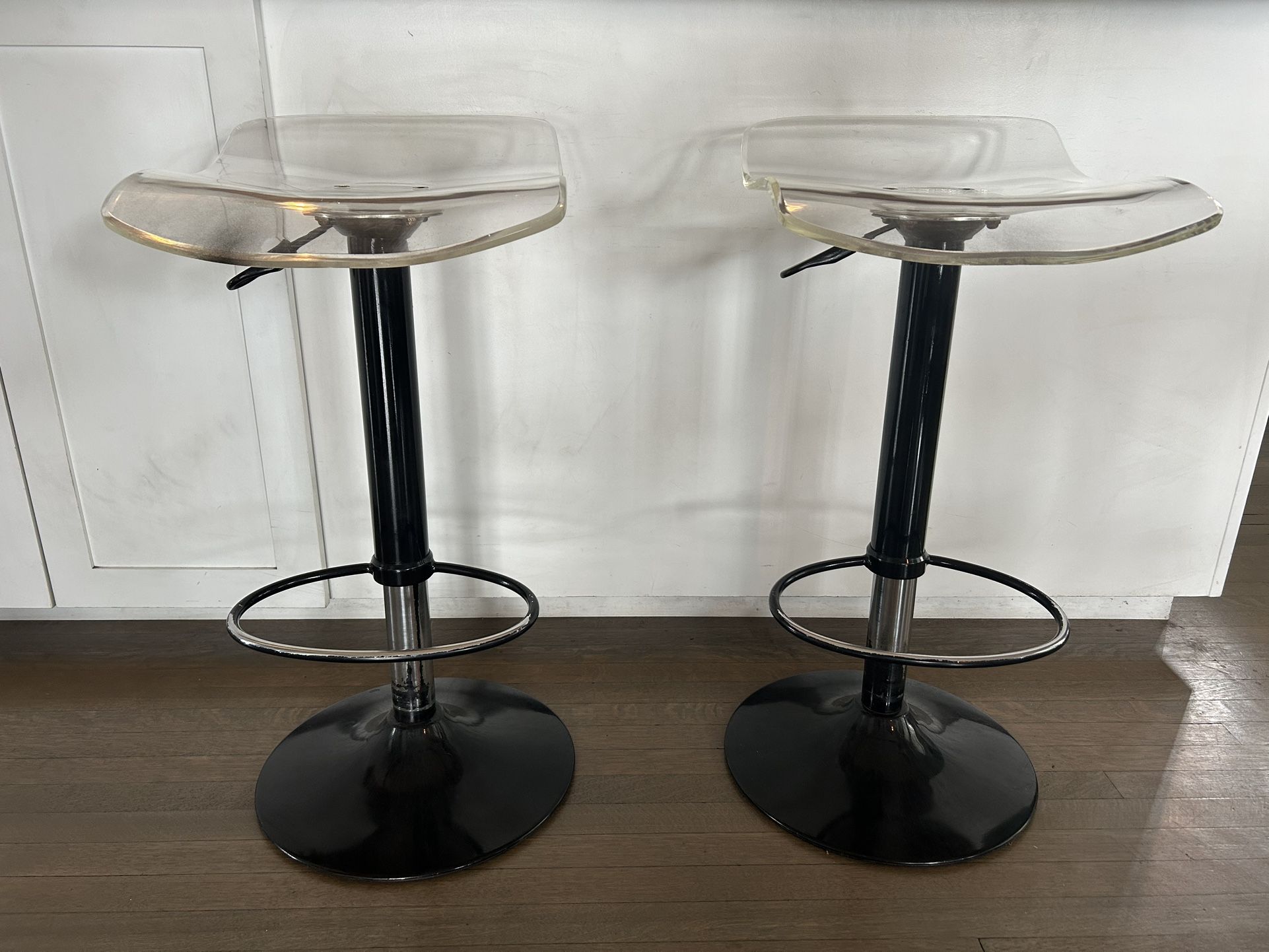 X2 Clear Acrylic Lucite Bar Stools With Hydraulic Height Adjustment - MOVING SALE