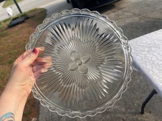 Vintage Clear Glass Floral Starburst Serving Plate
