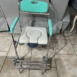 Foldable Rolling Shower Chair with Handles, Toilet and Lockable Wheels