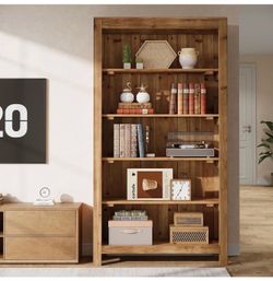 YY0011/YY0042 New assembled Solid Wood Bookcase, 5-Tier Bookshelf Display Storage Shelves