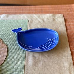 Ceramic Blue Glazed Whale Nautical Sea Theme Moby Dick Soap Jewelry Trinket Dish