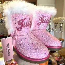 JUICY COUTURE Lil Yorba Linda Toddler Girls Ankle Boots Pink Bling Faux Fur NEW