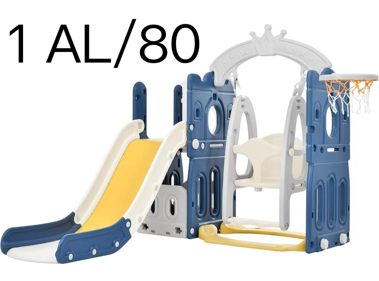 5-in-1 Kids Slide Swing Set, Baby Slide for Toddlers Age 1-3, Climber Slide Playset with Basketball Hoop Indoor Outdoor Playground Freestanding Slide