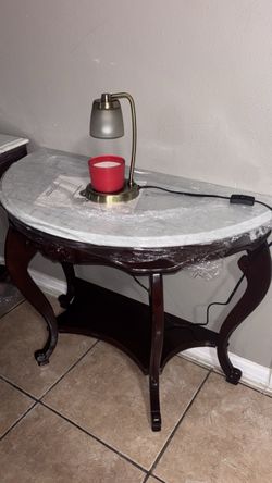 Table Mármol, color dark rustic brown. Y mármol white end grey