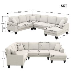 108*85.5 Modern U Shape Sectional Sofa, 7 Seat Fabric Sectional Sofa Set with 3 Pillows Included for Living Room, Apartment, Of
