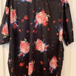 Men’s Short Sleeve Shirt Size 3XL Fits Like 2XL, Multiple Colored Roses Design, Soft Material
