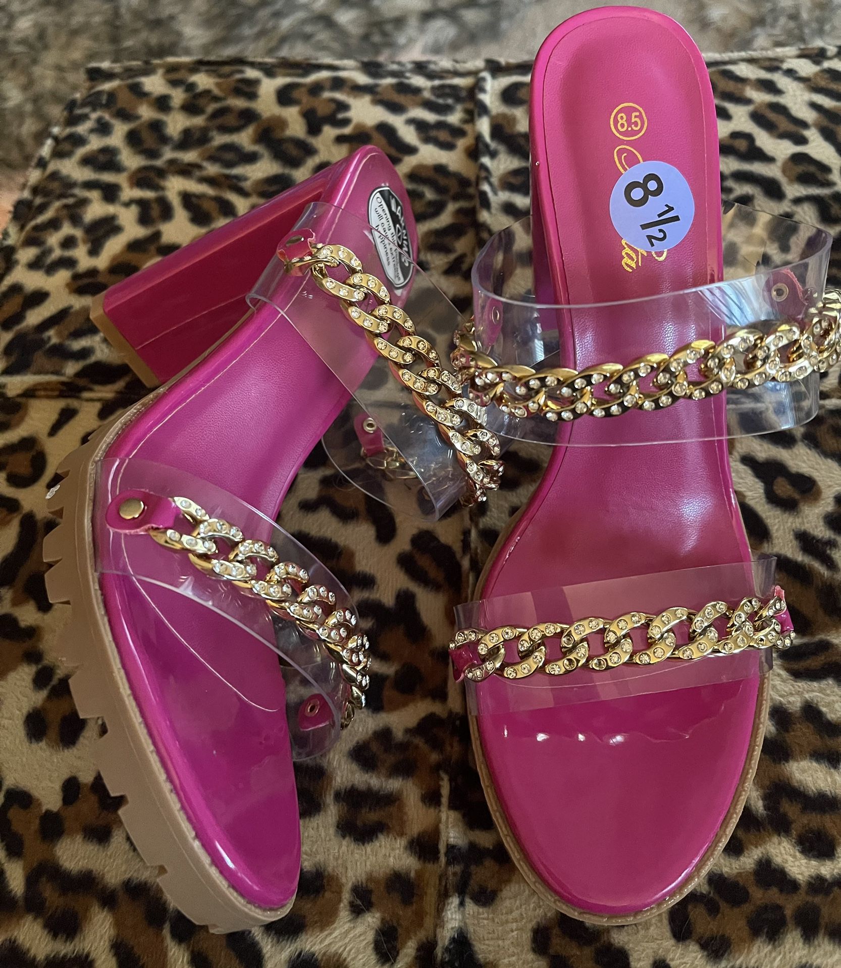 Pretty pink, clear bling heels/sandals size 8.5 